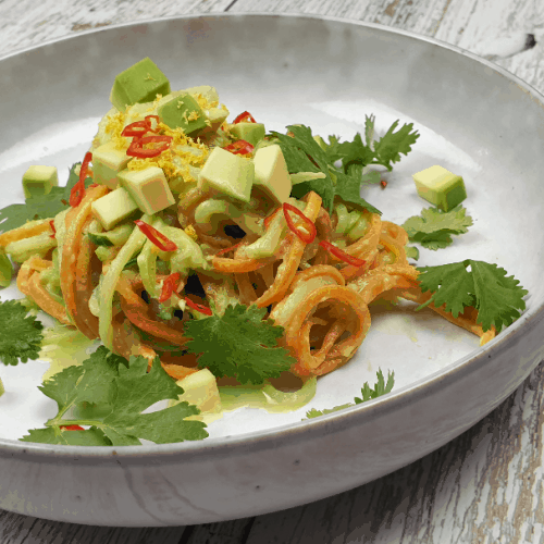 veggie noodles with avocado sauce