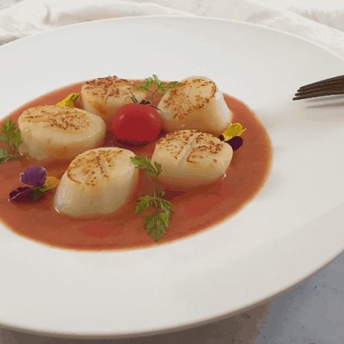 Pan seared Hokkaido scallops with tomato coulis Culinary Ambition