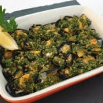 Quick Mussel gratin with parsley and parmesan cheese