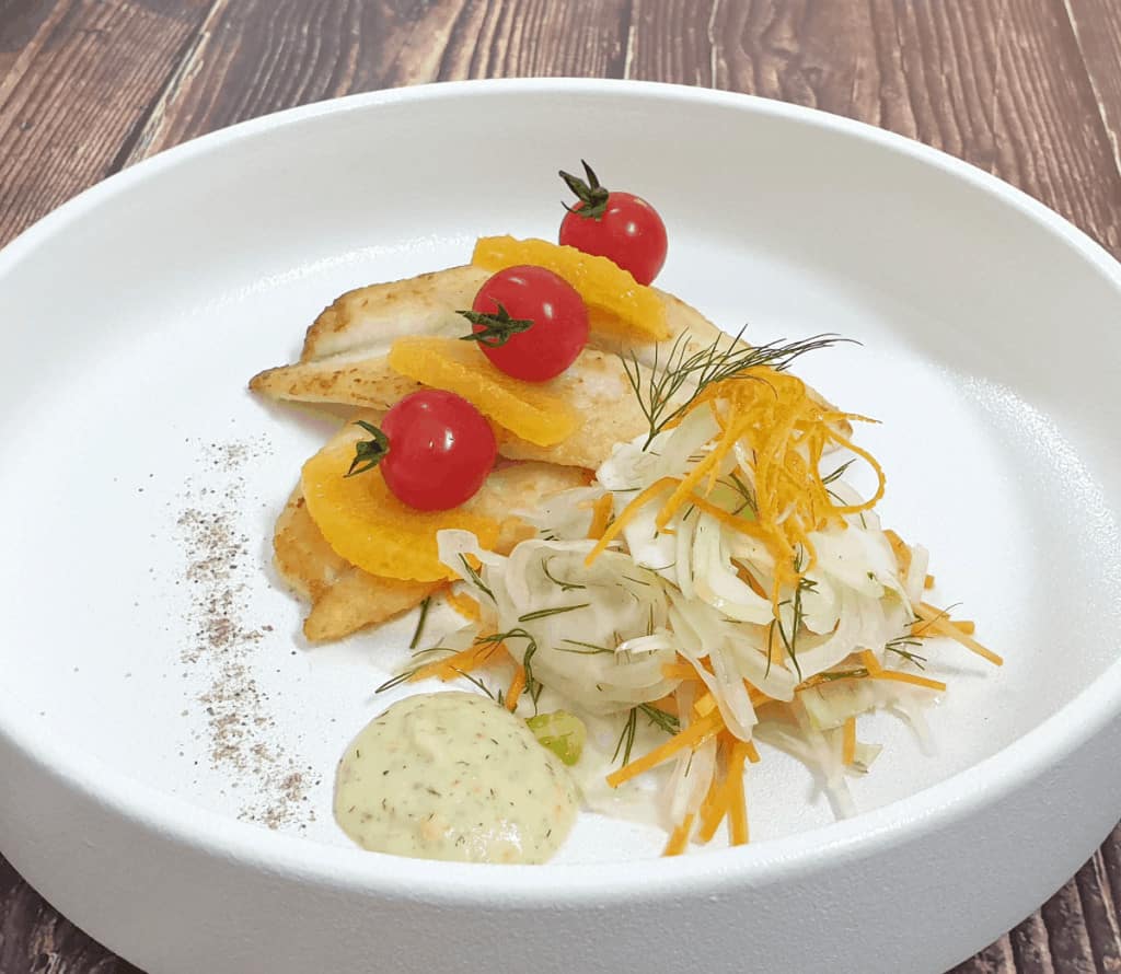 perch fillet with fennel orange salad