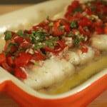 Baked sole fish with baby leek