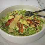 Shaved Brussels sprouts salad and crispy bacon