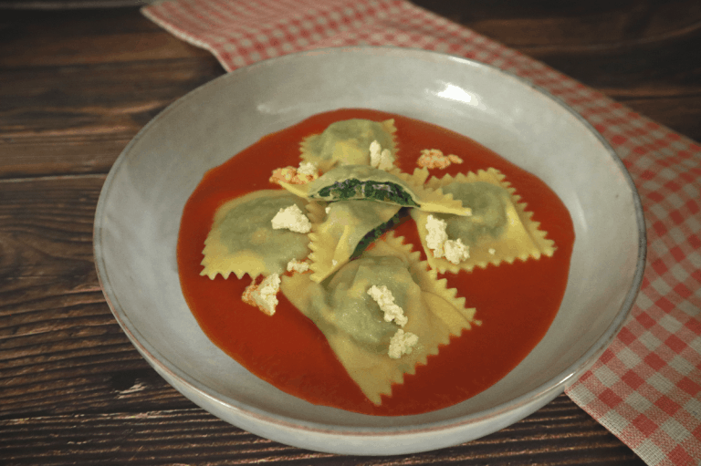 Traditional ricotta and spinach Ravioli