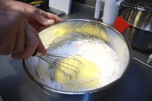 add flour to egg mix