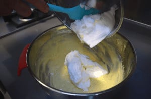 add whipped egg whites to batter mix