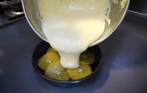 pour batter mix in cake mould