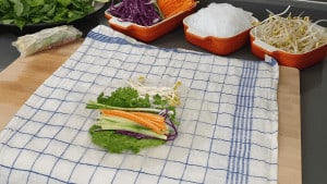 layer veggies on rice paper