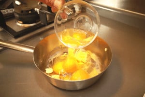 mix eggs with butter
