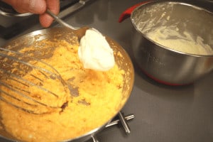 add whipped cream to scrambled eggs