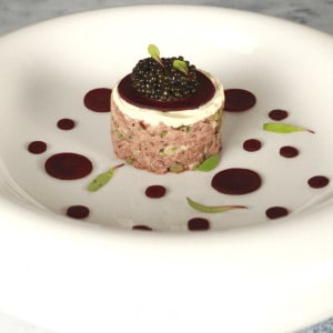 handcut beef tartare with caviar