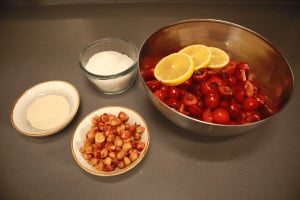 ingredients for chunky cherry jam