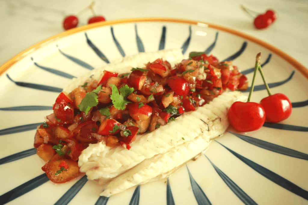 cherry salsa with tilapia fish