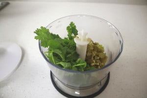 blending ingredients for green harissa