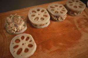 filling the lotus root sandwiches