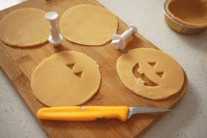 cutting scary faces in dough