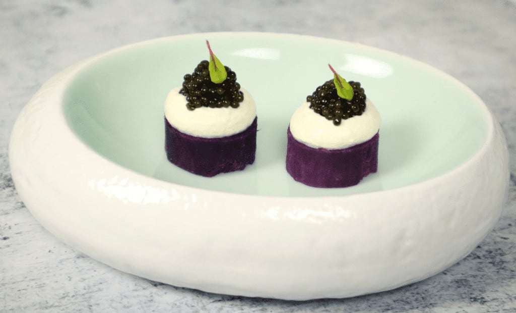 purple potato stack with chantilly