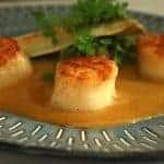 Pan seared scallops with orange butter sauce and Endives