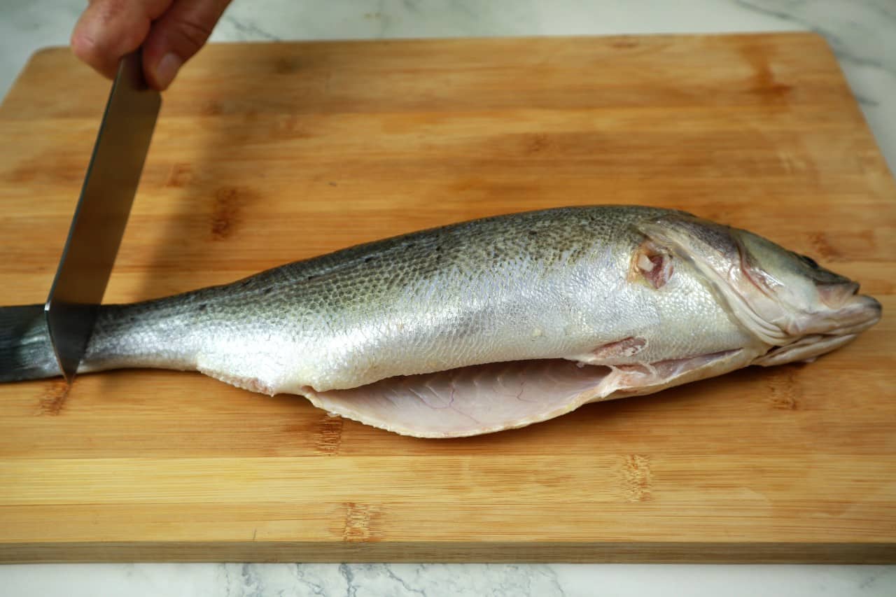 filleting round fish make an inscission in the tail