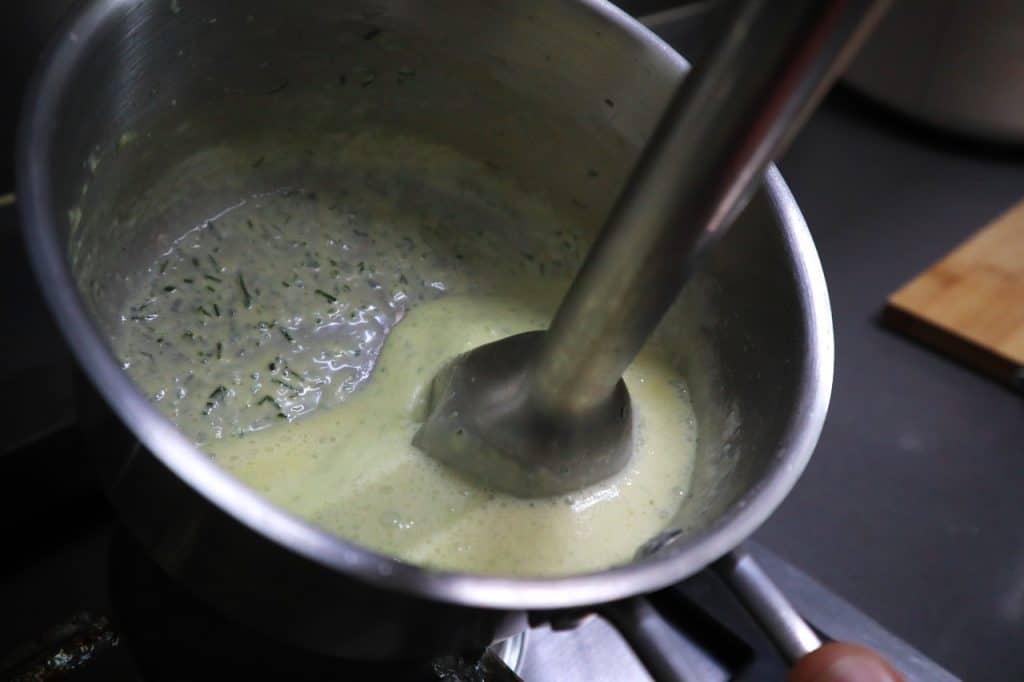 making of tarragon cream sauce