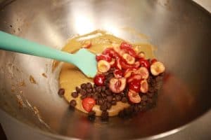 add cherries and chocolate chips to batter