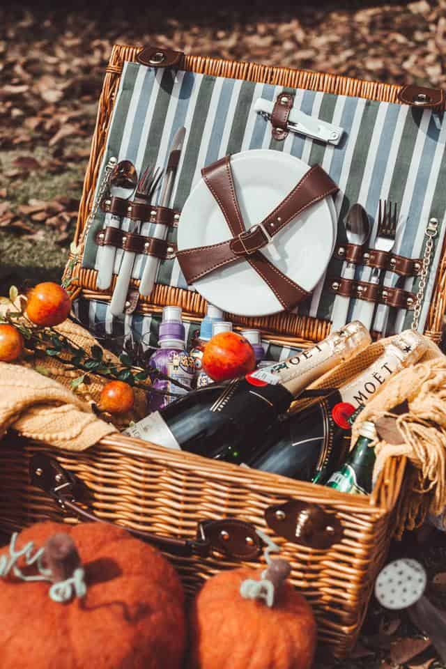 BTOSEP Picnic Hamper,Outdoor Dining Hamper,Country Style Wicker Picnic Basket Camping Basket with Lid Handle and Liners for Picnics Party Barbecue,Ideal For Al Fresco Dining & Camping,26*18*15 cm 