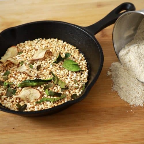 sticky rice powder ingredients in grinder sticky rice powder - an essential ingredient in thai salads - sticky rice powder 5 500x500 - Sticky Rice Powder &#8211; an Essential Ingredient in Thai Salads