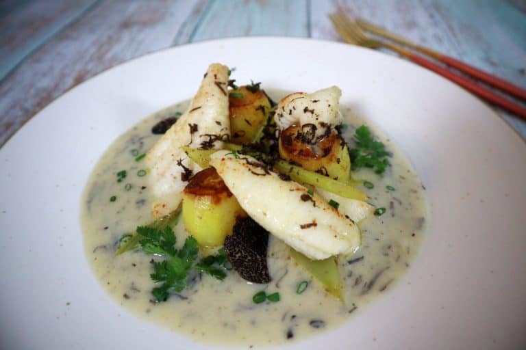 Pan Fried Sole fillet with Black Truffle Sauce