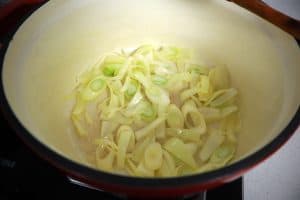 Sauteing leek and onion