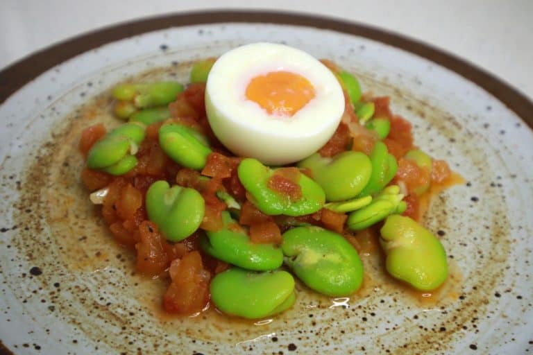 Fava Beans with Tomato Concasse and Soft-Boiled Eggs