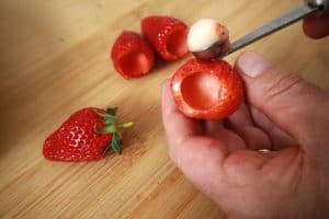 scoop out strawberries