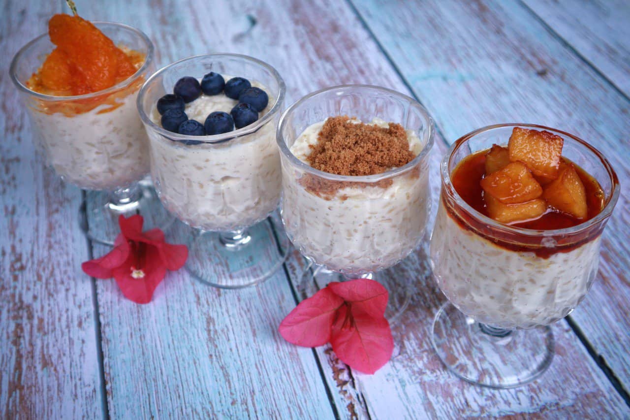 vanilla rice pudding with garnish