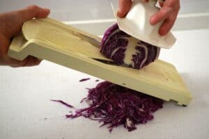shred red cabbage with a mandoline
