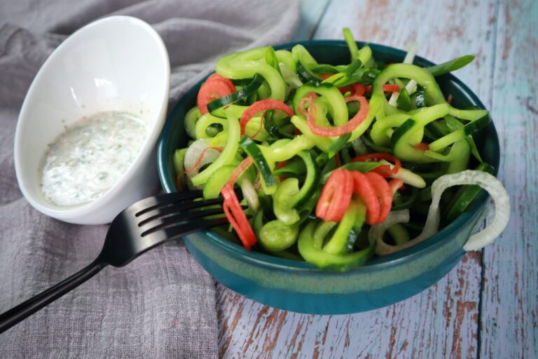 Spiralized Cucumber Carrot Salad with Coconut Lime Dressing